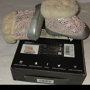 Sorel Kids' Caribootie II Pink and Gray Shoes